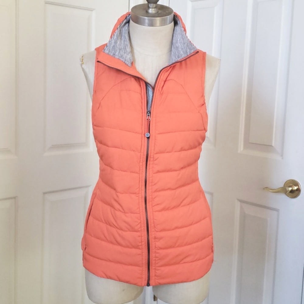 TANGERINE Orange Coral Quilted Puffer Vest SIZE SMALL Reflective Technical Warm - Picture 3 of 13